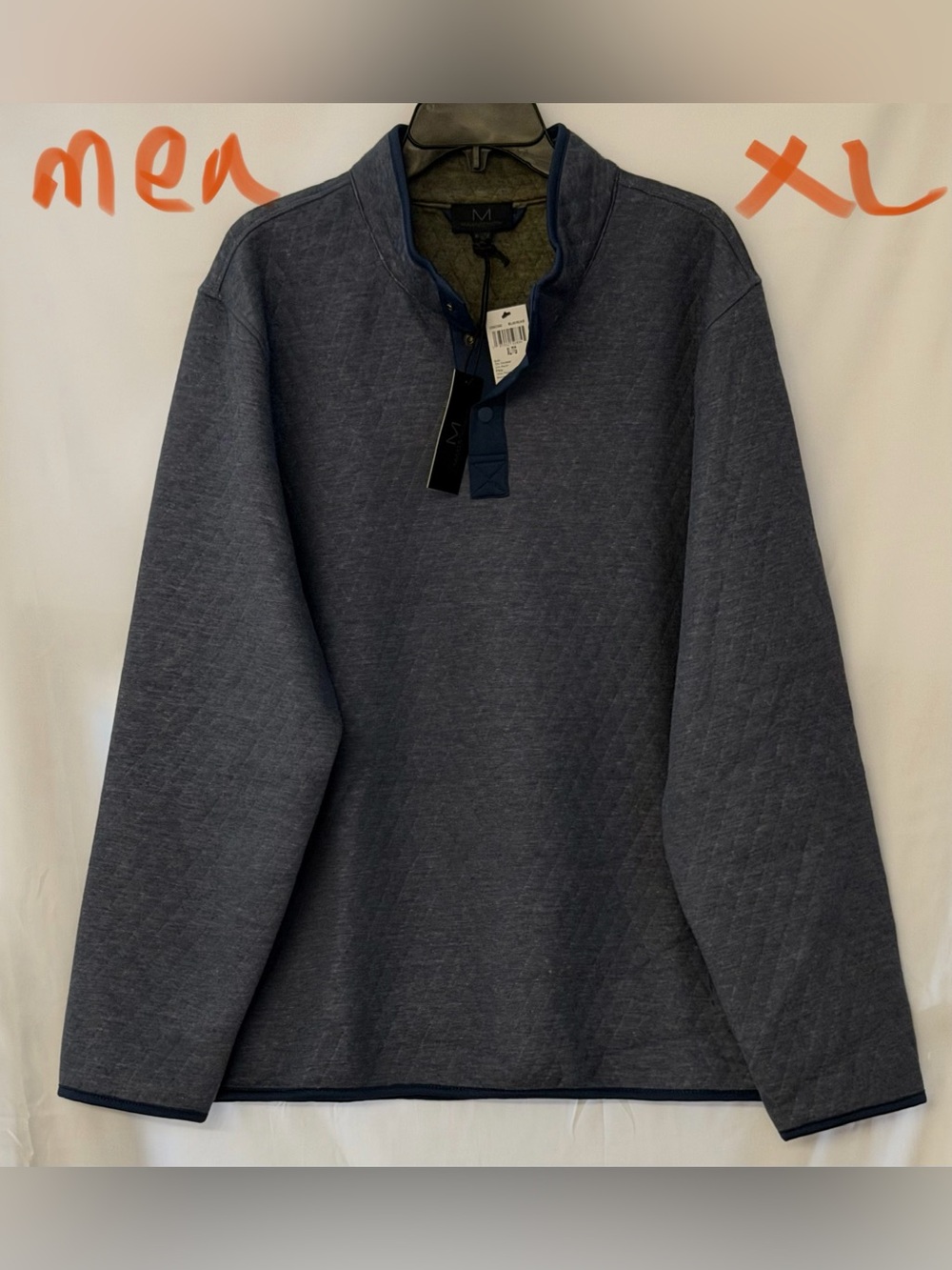 Magaschoni Men's Quilted Mock Neck Pullover - Charcoal Navy